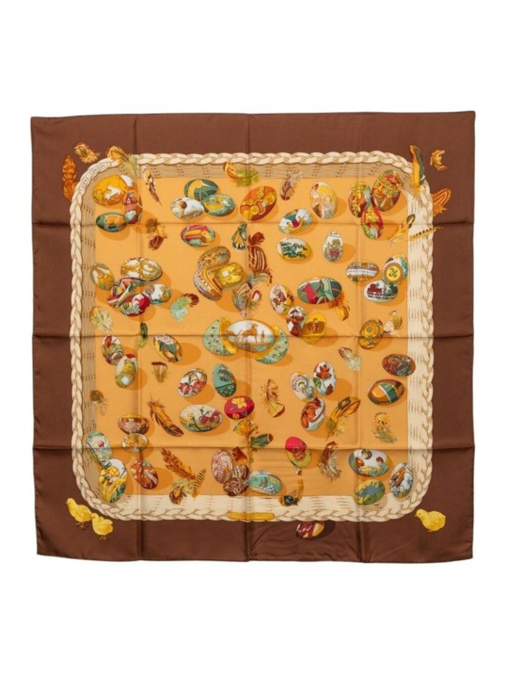 Hermes Carre 90 Couvee D'hermes Eggs Scarf Brown Multicolor Silk